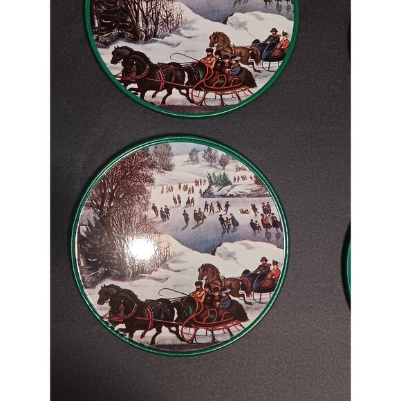 Vintage Currier & Ives Coasters in Original Tin – Winter Sleigh Ride Scene - Picture 2 of 9
